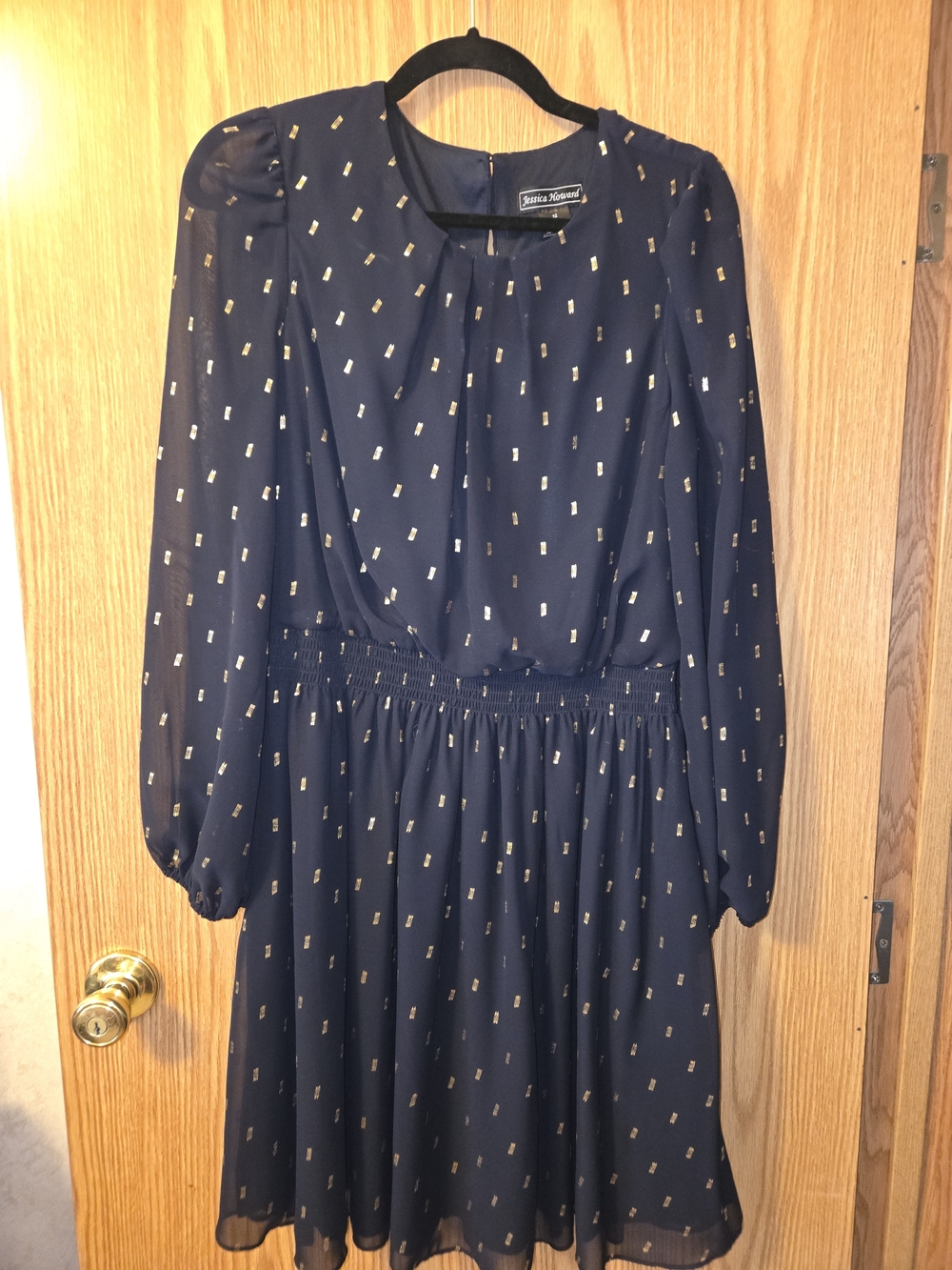 Jessica Howard Navy Long-Sleeve Metallic Dot Dress